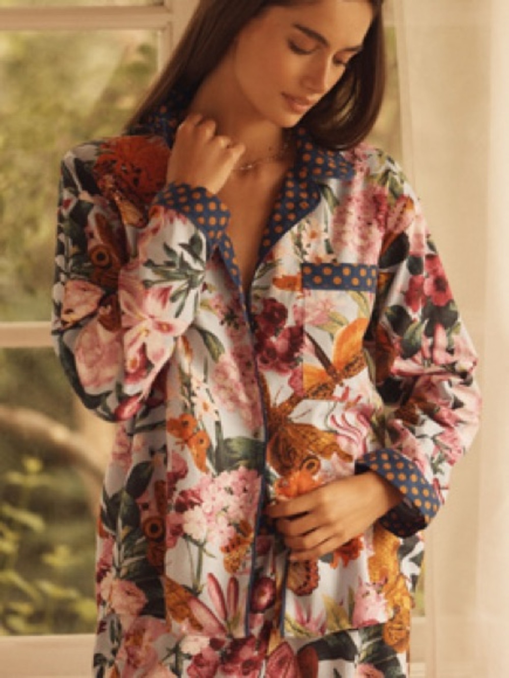 NWT Anthropologie LyreBird Long-Sleeve Flannel Pyjama Shirt Medium